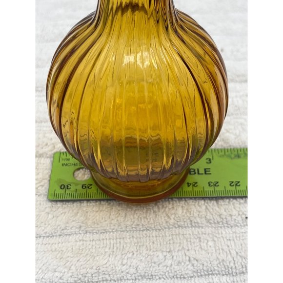 Avon Amber Bulbous Ribbed Decanter Cruet with Stopper 7" Tall Decor Display Prop - Picture 8 of 10